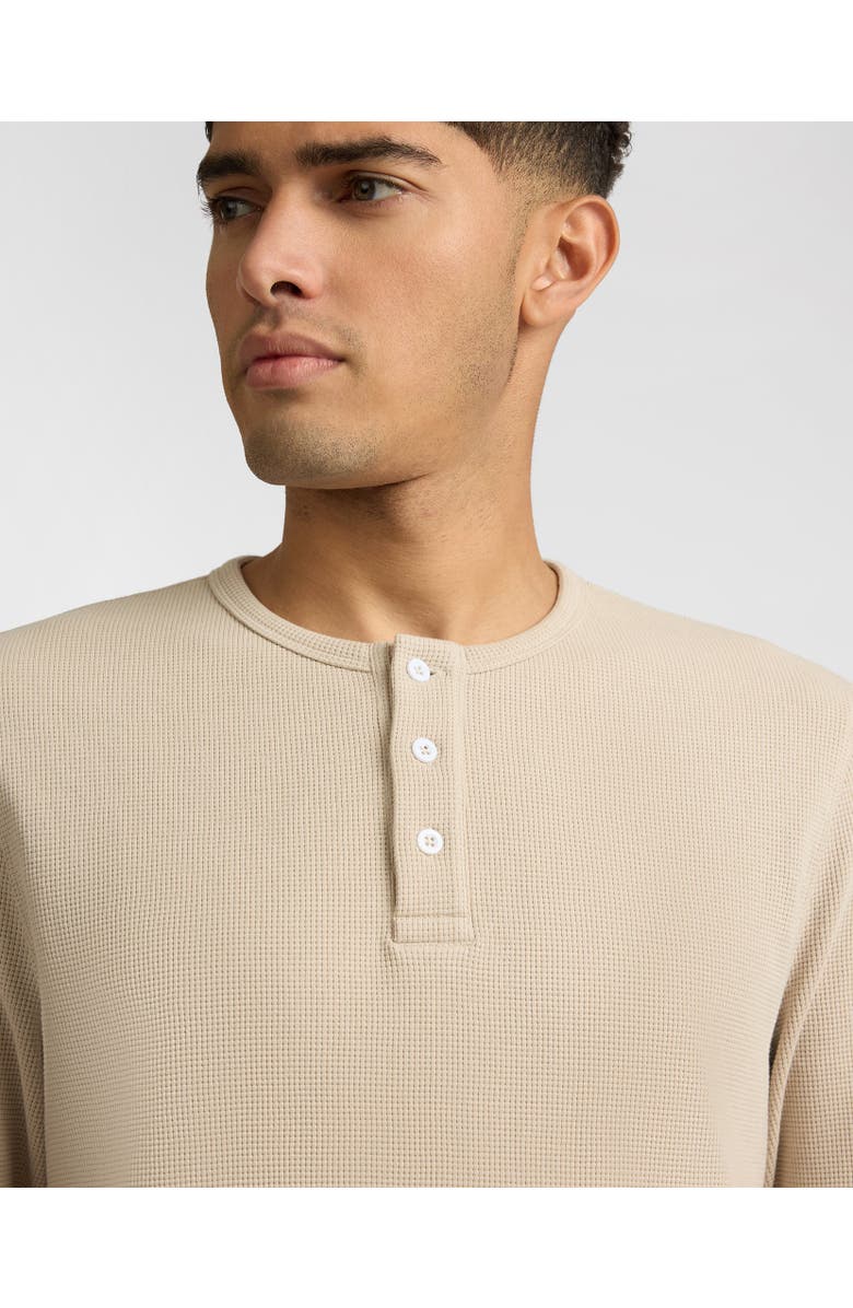 Onia Heavyweight Cotton Waffle Henley Sweatshirt, Alternate, color, Sand