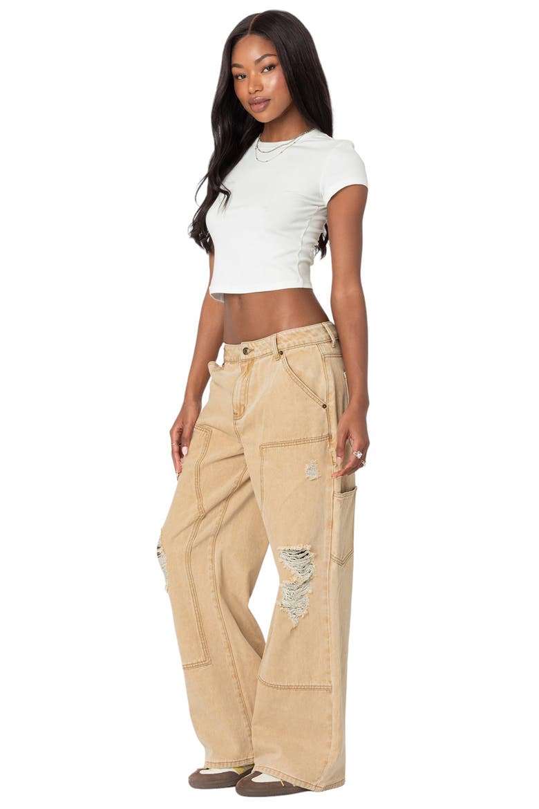 Alibi Distressed Low Rise Wide Leg Carpenter Jeans, Alternate, color, BEIGE