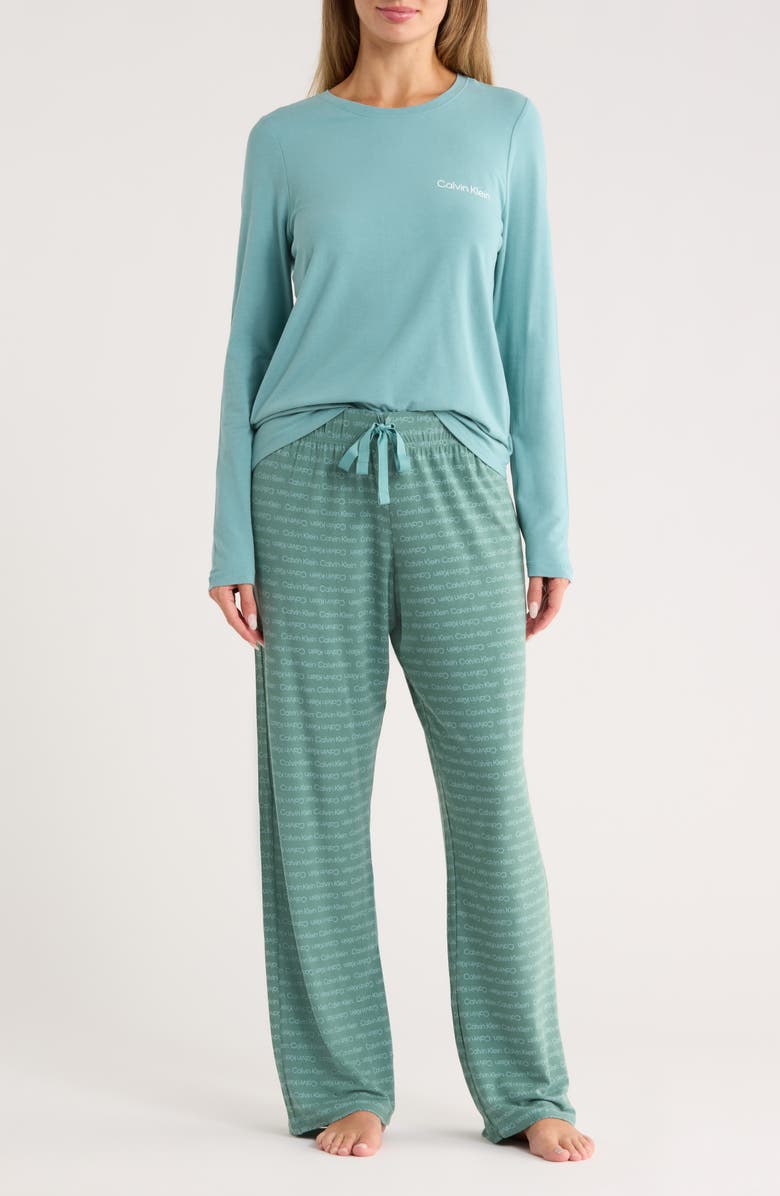 Calvin Klein Logo Long Pajamas, Main, color, Zoni Beach/ Logo