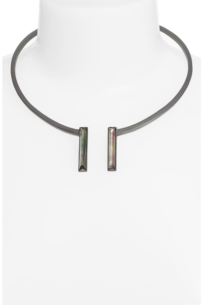 'Tristan' Hinge Station Collar Necklace, Alternate, color, BLACK MOP/ GUNMETAL