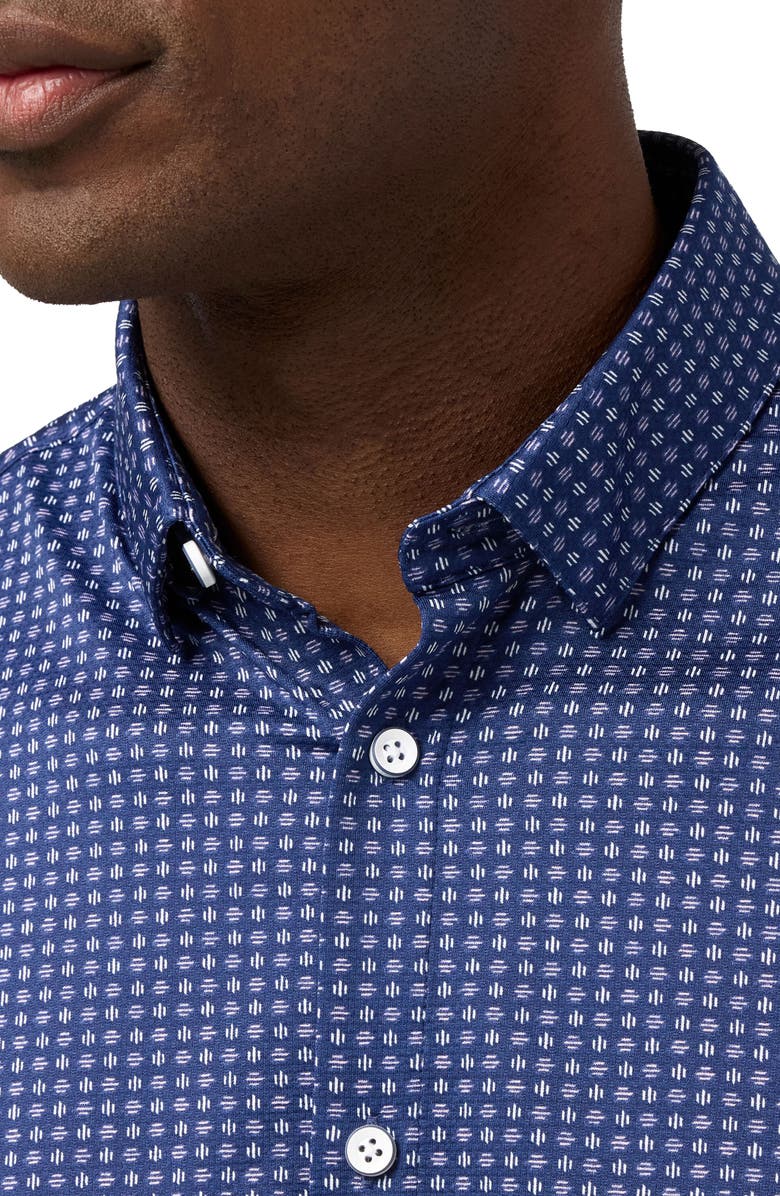 Mizzen+Main Halyard Trim Fit Geo Pattern Short Sleeve Button-Up Shirt, Alternate, color, Midnight Navy Circle Dash