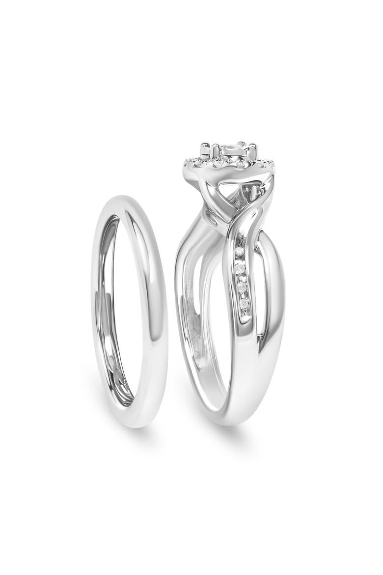 Silver 1/7 Cttw Diamond Engagement Ring and Wedding Band Set, Alternate, color, White