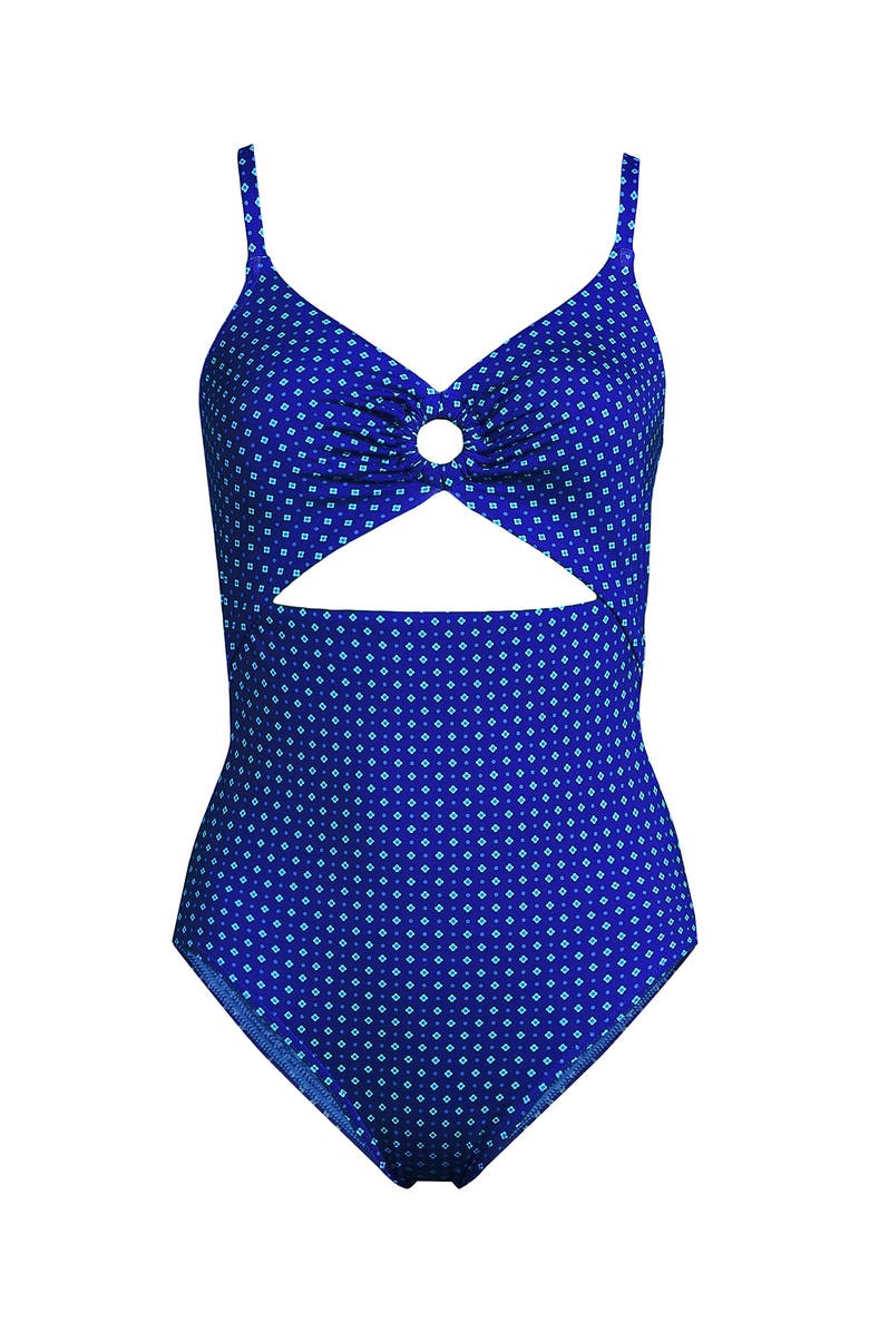 Lands' End O-Ring Monokini One Piece Swimsuit, Alternate, color, Sapphire Ice Geo