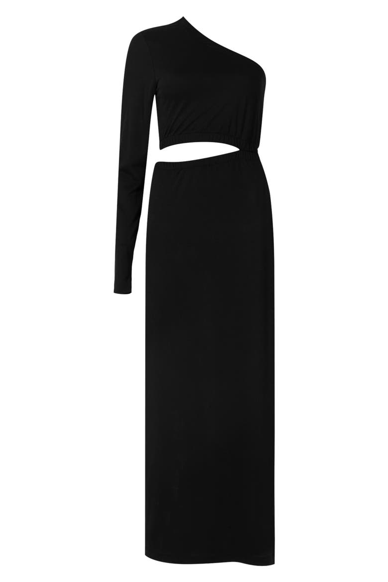 Mary One-Shoulder Cutout Midi Dress, Alternate, color, BLACK