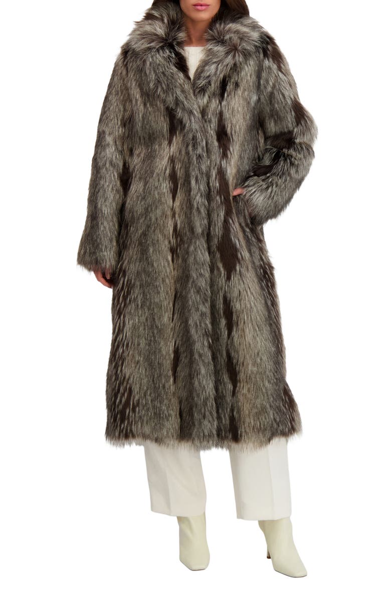 Lyla Grant Fur-Free Fox (Faux Fur) Long Coat, Main, color, Silver