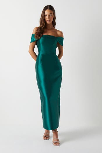 Coast Women's Honoured Twill Bardot Column Midi Bridesmaid Dress in Navy | Size: 12