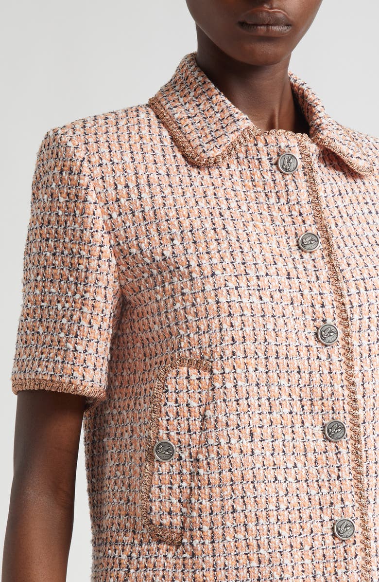 Etro Short Sleeve Crop Tweed Jacket, Alternate, color, Multicolor Orange Base