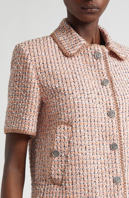 Etro Short Sleeve Crop Tweed Jacket In Brown
