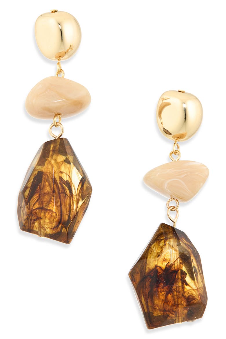 Chunky Geometric Drop Earrings, Main, color, BROWN