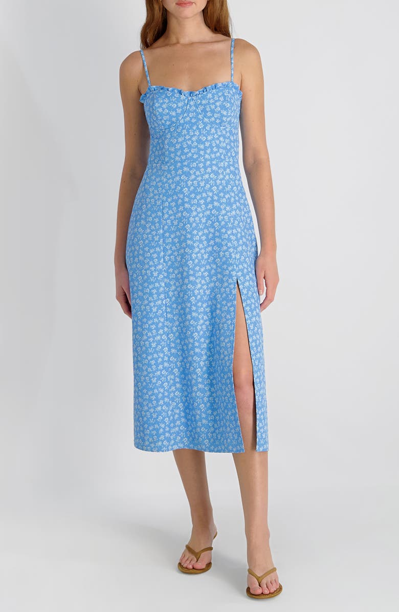 French Connection Stacey Floral Print Sleeveless Midi Dress, Main, color, Poolside Blue-White