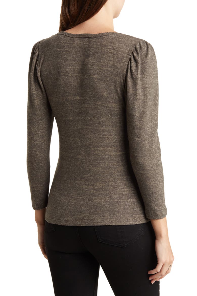 V-Neck Puff Shoulder Top, Alternate, color, MOCHA