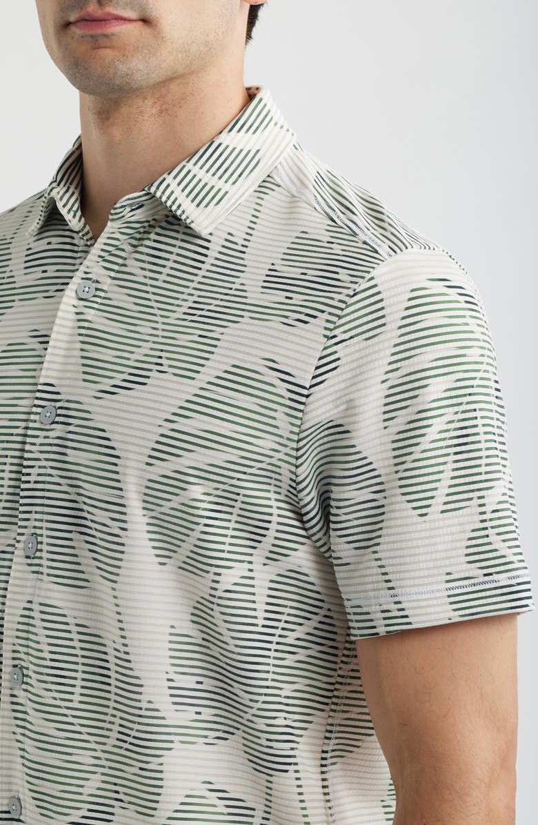 Tommy Bahama Costa Wave Monstera Mash Seersucker Stripe IslandZone<sup>®</sup> Short Sleeve Button-Up Shirt, Alternate, color, Dark Jade