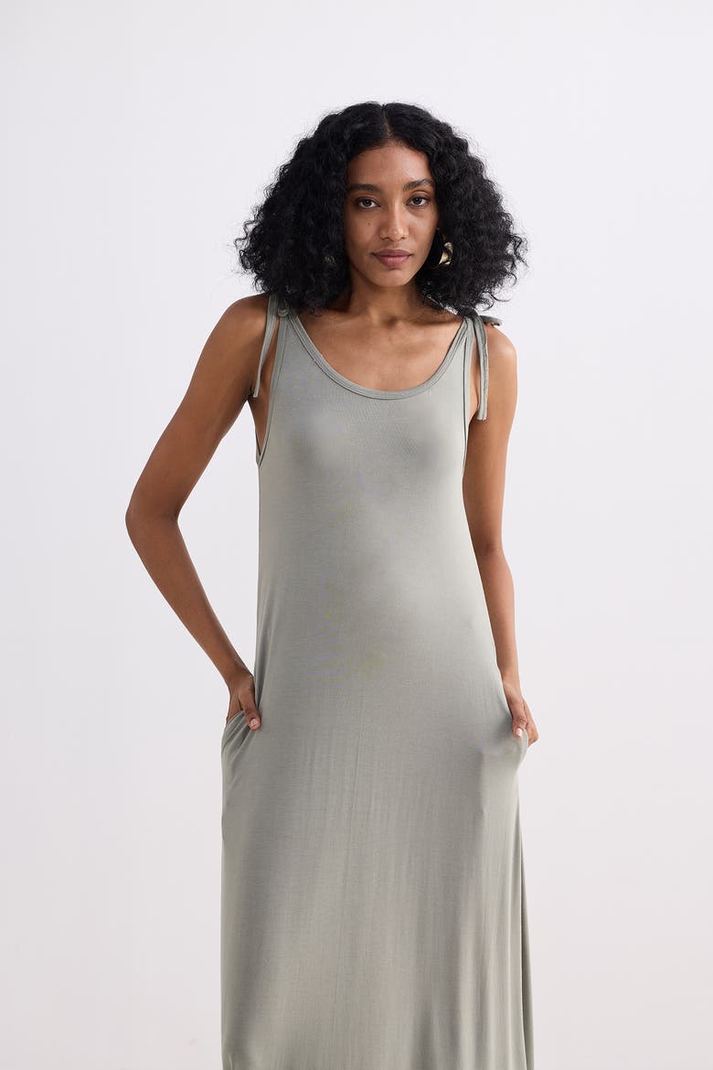 Tie-Detail Maxi Dress, Alternate, color, Light Olive