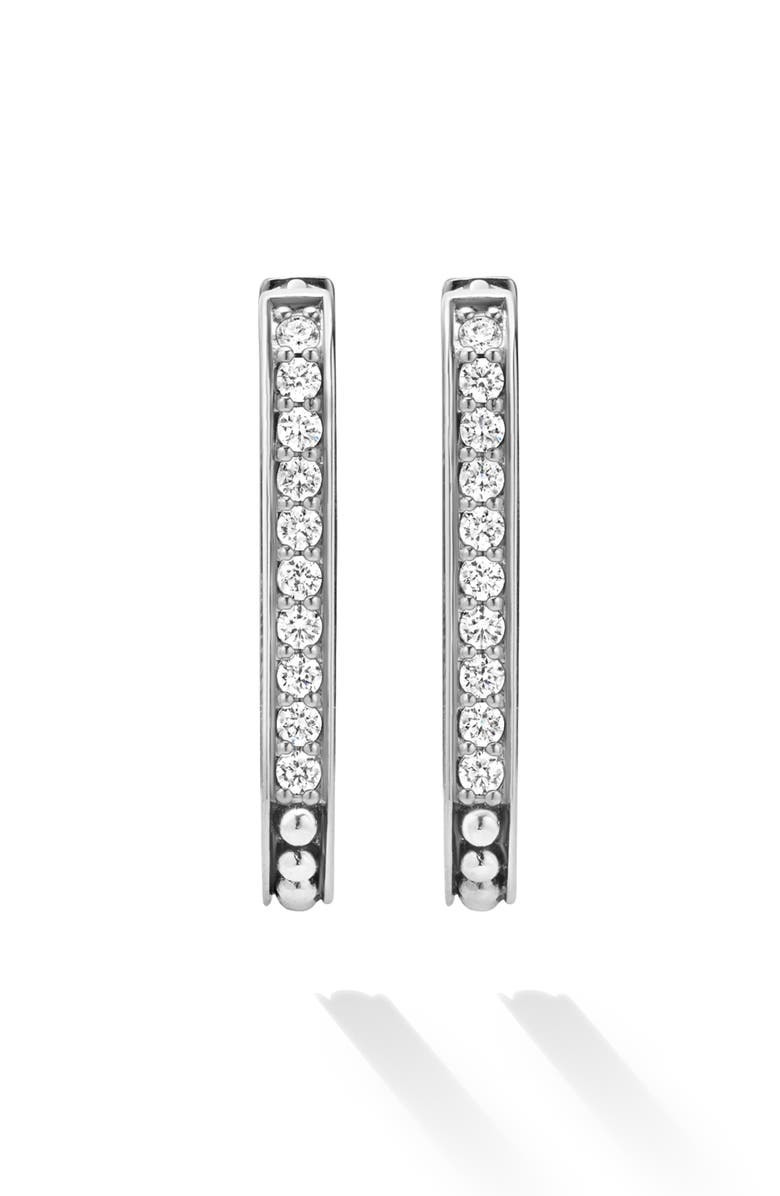 LAGOS Caviar Spark Linear Diamond Hoop Earrings, Alternate, color, Silver