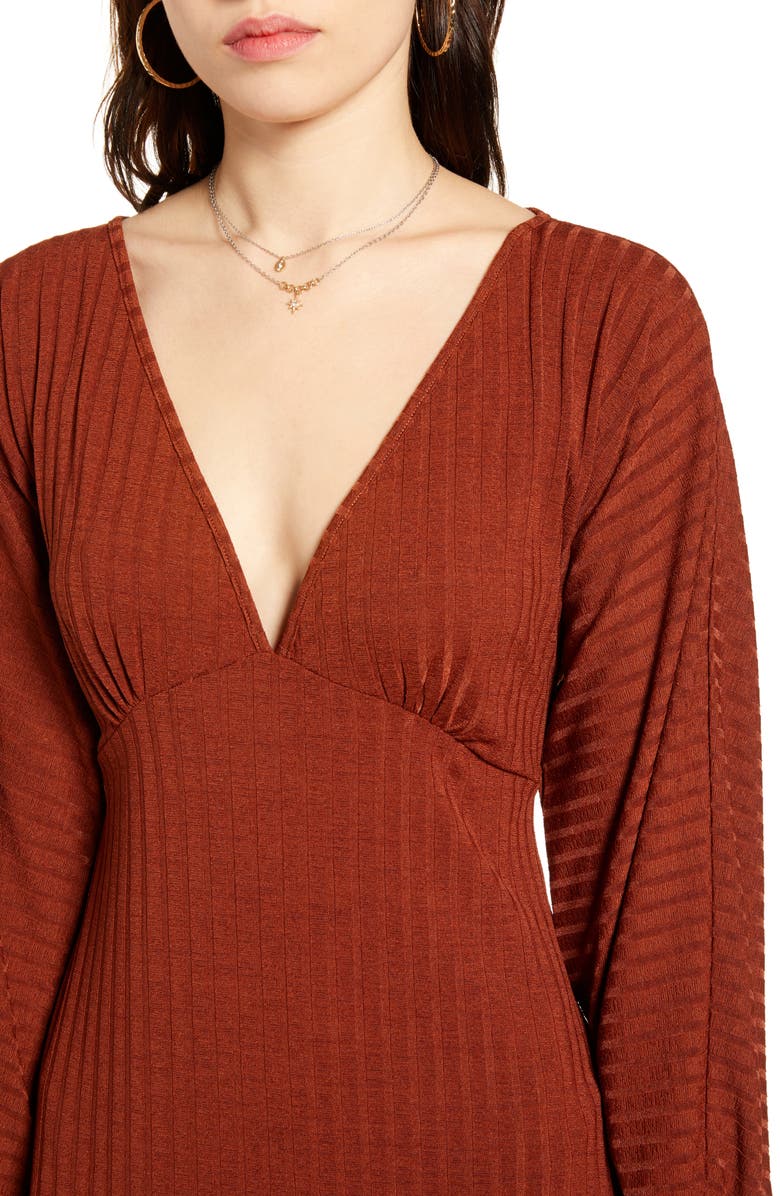 Band of Gypsies Tarte Long Sleeve Plunge Neck Midi Dress, Alternate, color, 