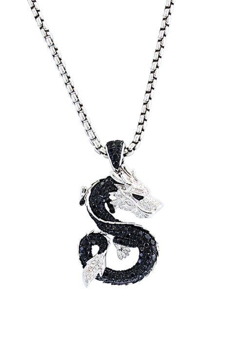Black Spinel & Diamond Dragon Pendant Necklace - 0.3ct.