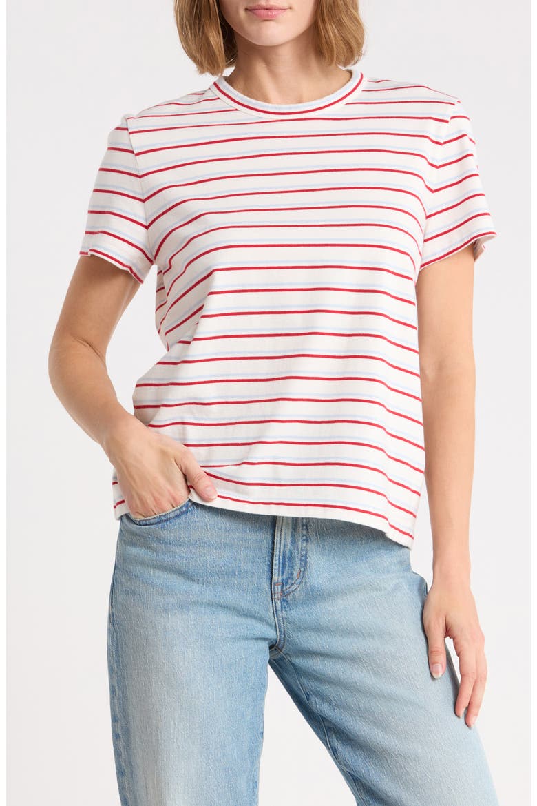 Perfect Stripe Cotton Crewneck T-Shirt, Main, color, PILLARD STRIPE CHERRY RED