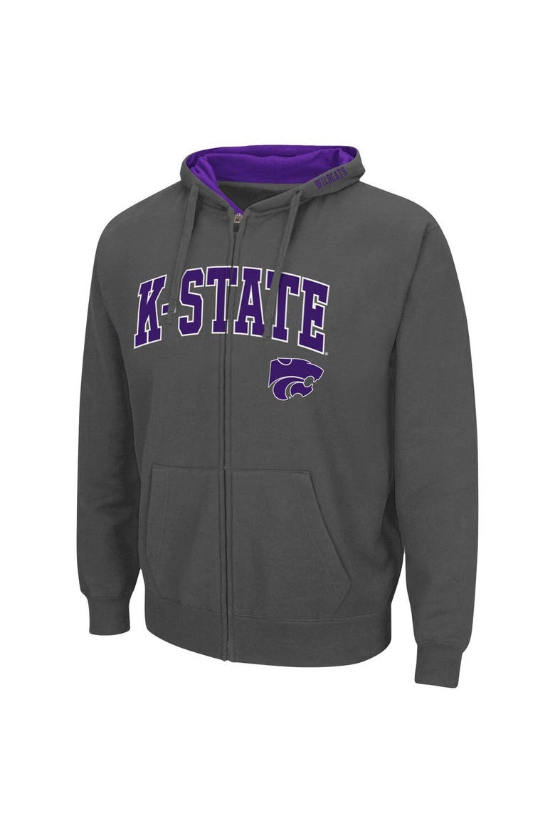 Men's Colosseum Charcoal Kansas State Wildcats Arch & Logo 3.0 Full-Zip Hoodie, Alternate, color, Charcoal