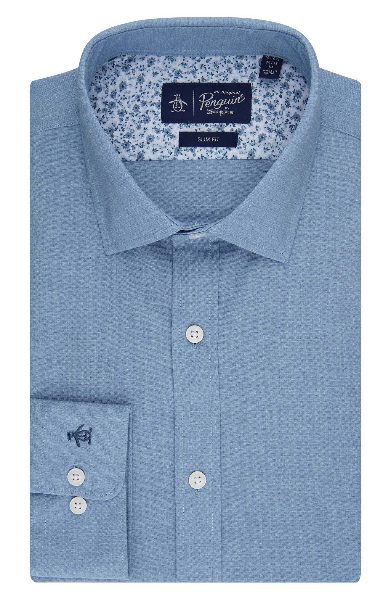 Original Penguin Big & Tall Melange Floral Trim Slim Fit Dress Shirt