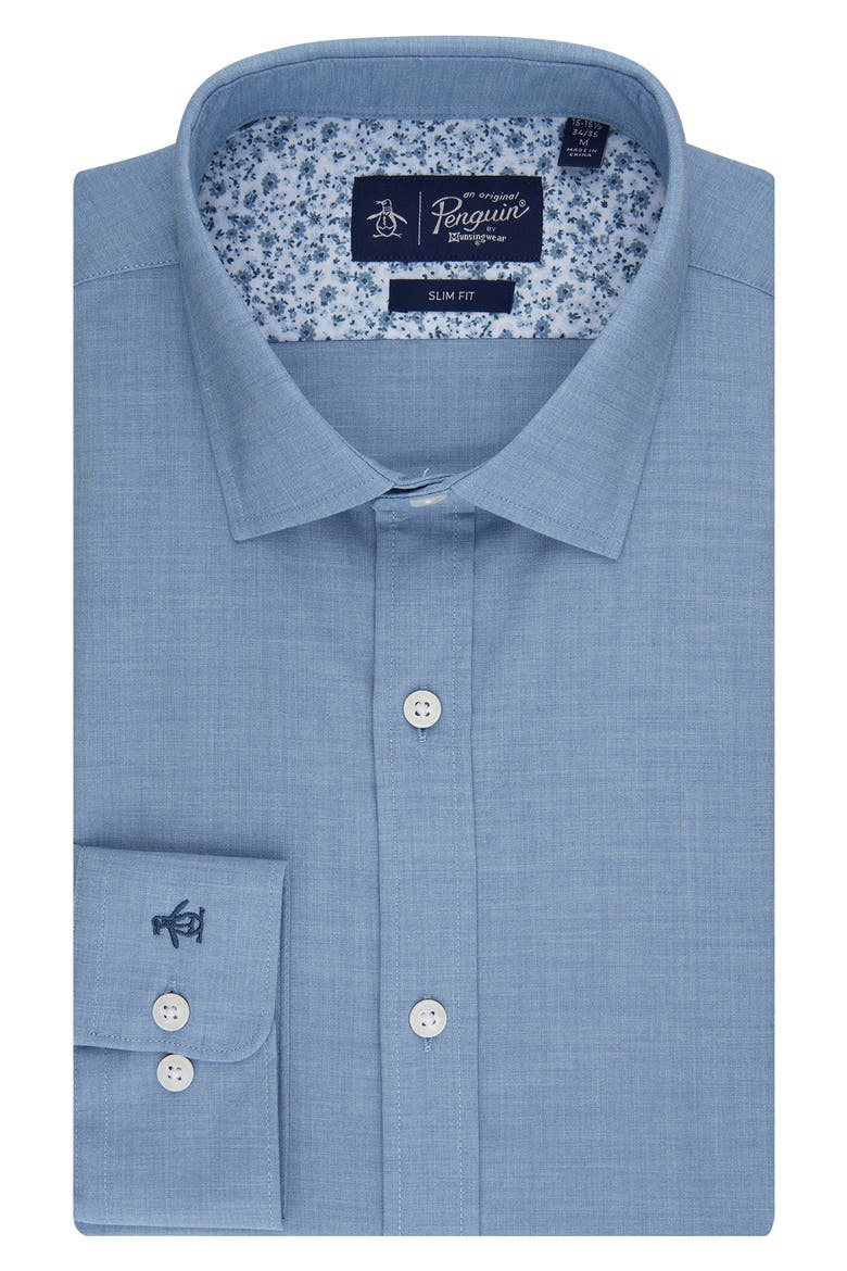 Big & Tall Melange Floral Trim Slim Fit Dress Shirt, Main, color, LIGHT BLUE
