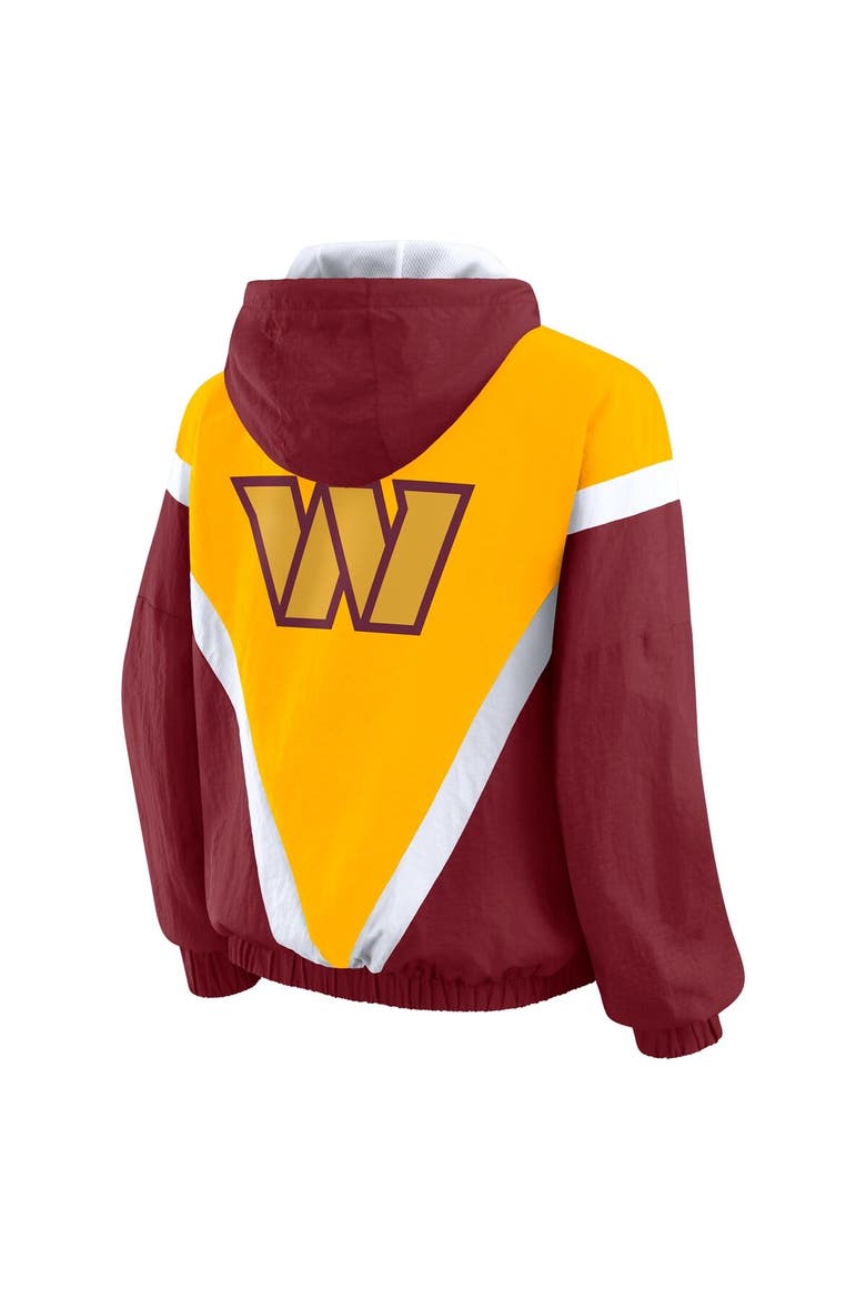 Women's WEAR by Erin Andrews Gold/Burgundy Washington Commanders Retro Crinkle Full-Zip Hoodie Windbreaker, Alternate, color, Gold
