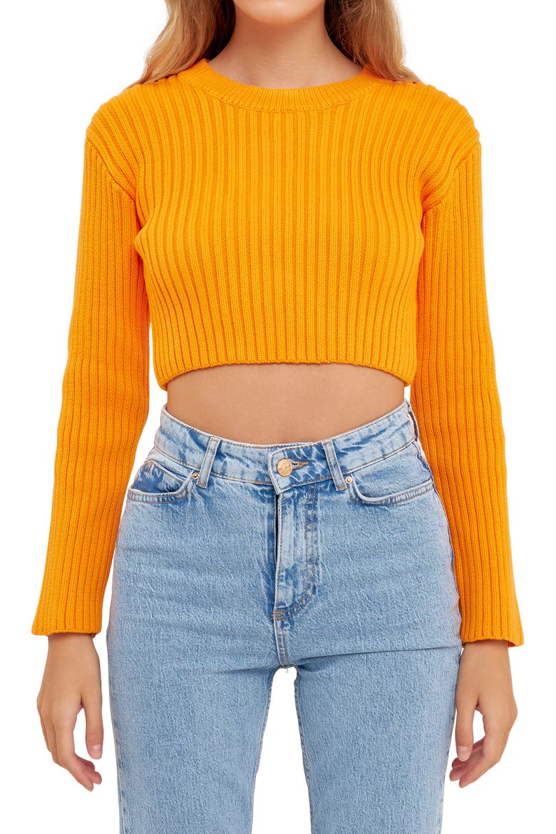 Crop Rib Sweater, Alternate, color, ORANGE