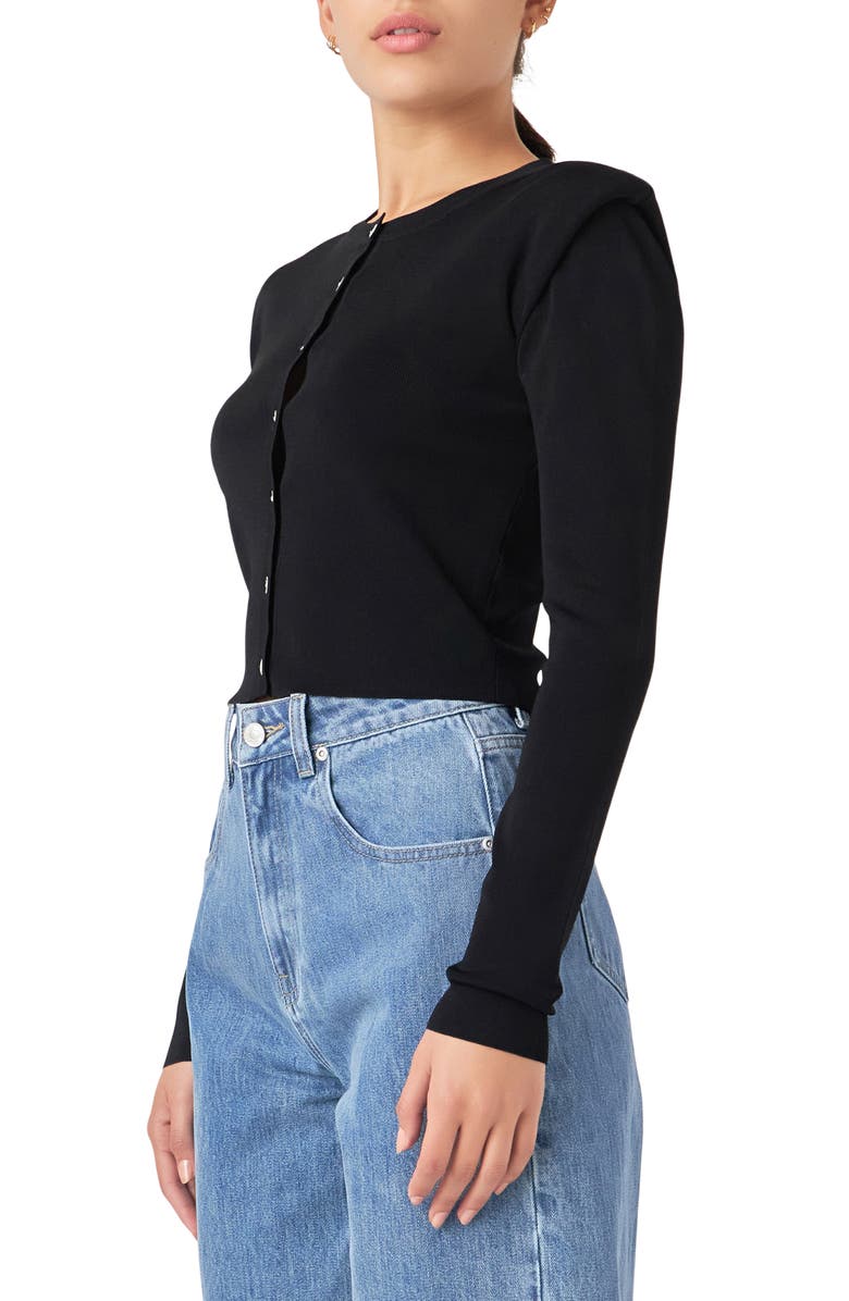 Grey Lab Padded Shoulder Cardigan, Alternate, color, 