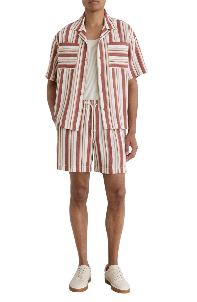 Reiss Celeste Stripe Camp Shirt, Alternate, color, Red/ Stone