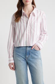 CISSA Stripe Asymmetric Cotton Button-Up Shirt
