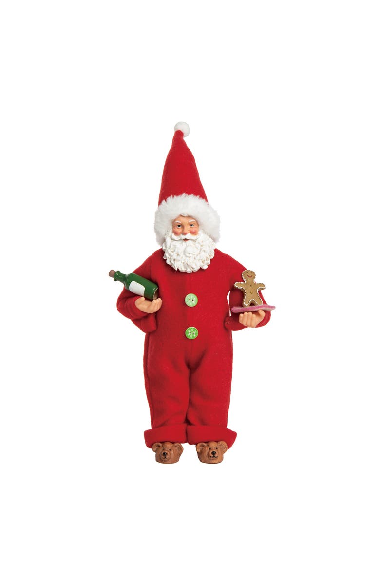 Transpac Multicolor Retro Santa in Pajamas Fabric Figurine Christmas Decor, Main, color, Red
