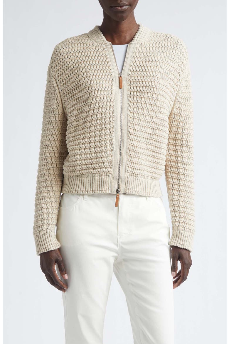 Textured Stitch Wool & Cotton Bomber Cardigan, Main, color, SOY