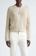 Lafayette 148 New York Textured Stitch Wool & Cotton Bomber Cardigan
