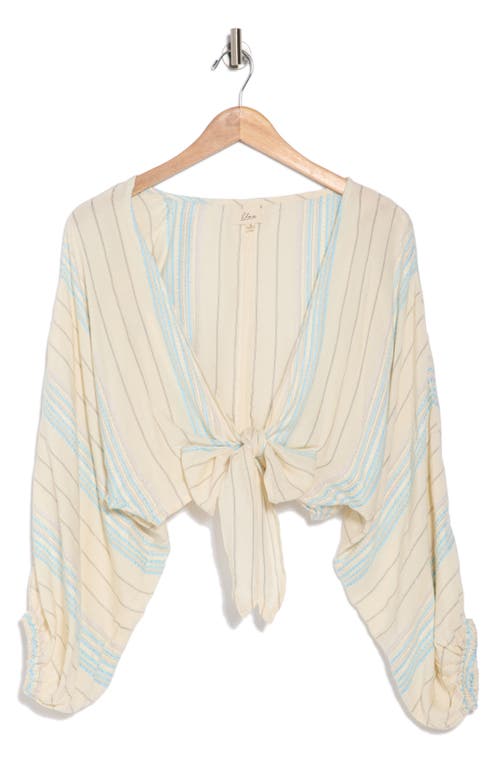 ELAN ELAN YARN STRIPE TIE FRONT COVER-UP TOP 