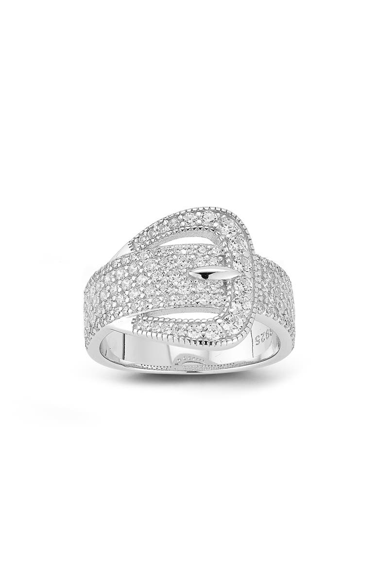 GLAZE JEWELRY Pavé Cubic Zirconia Buckle Ring, Main, color, Silver