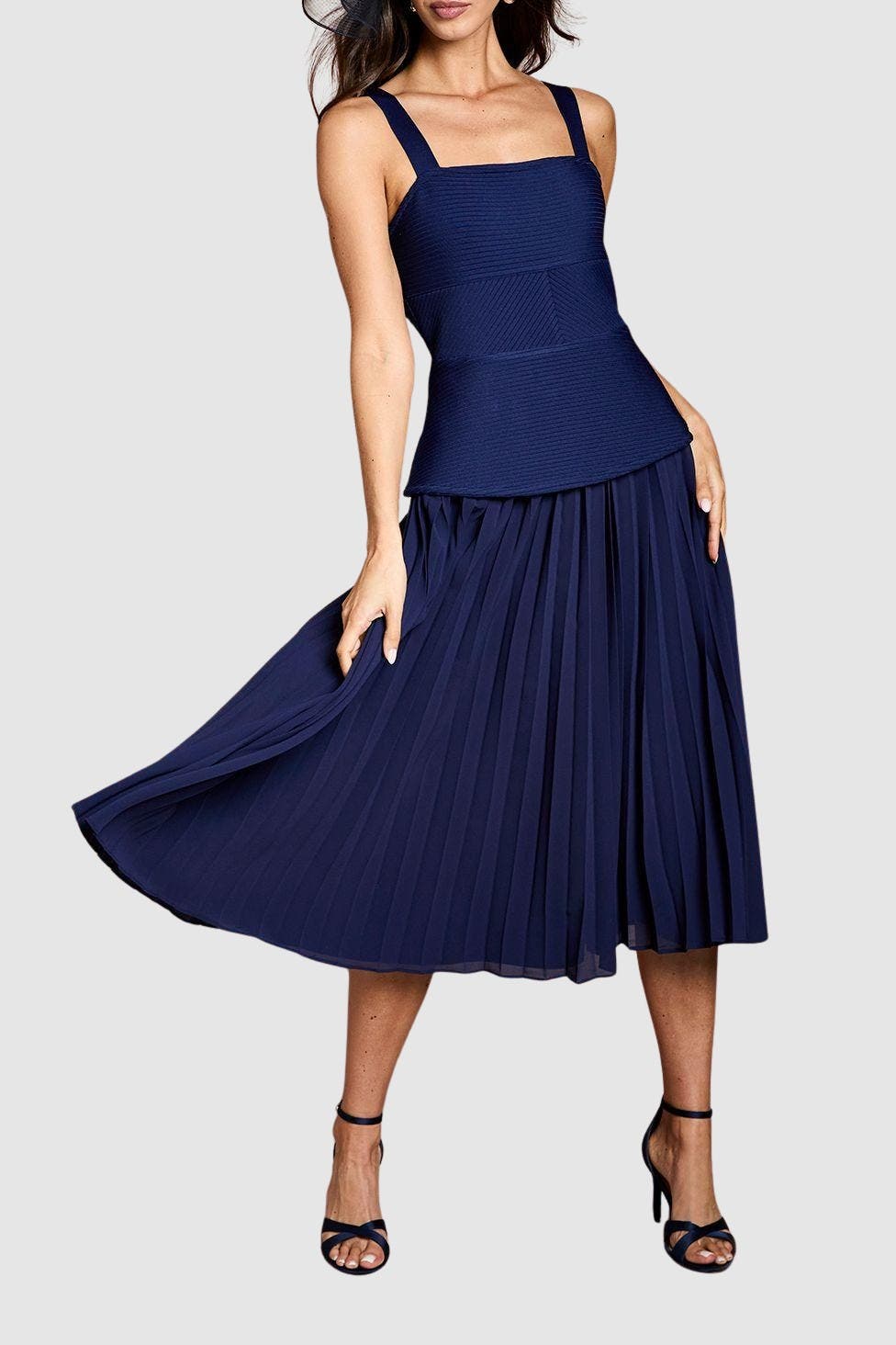 square neck pleated midi dress Pleated Square Neck Dress