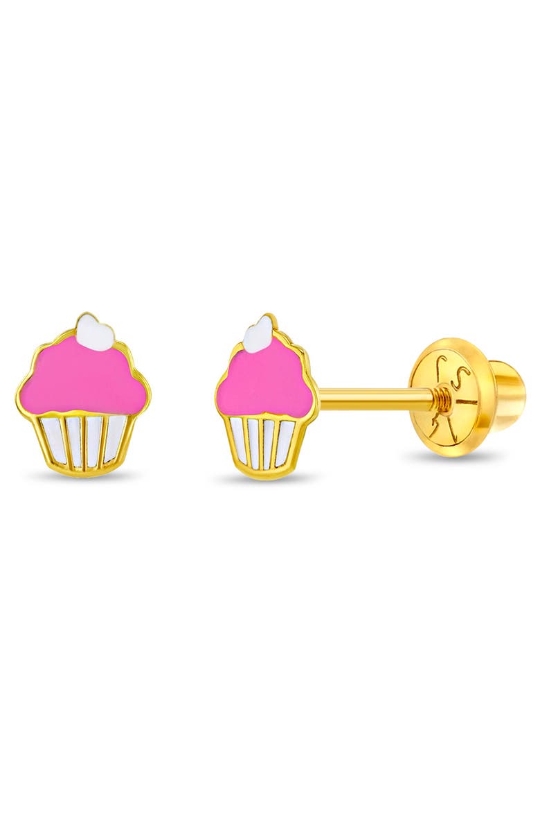 In Season Jewelry 14k Frosted Cupcake Earrings, Main, color, Pink