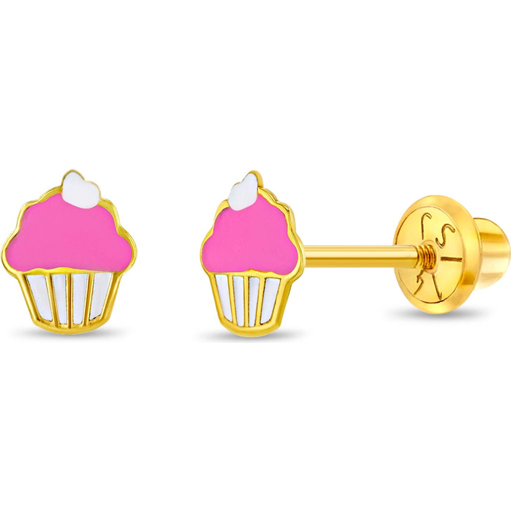 In Season Jewelry 14k Frosted Cupcake Earrings In Pink