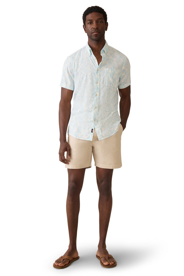 Breeze Short Sleeve Button-Down Shirt, Alternate, color, SKY BEACH FOLIAGE