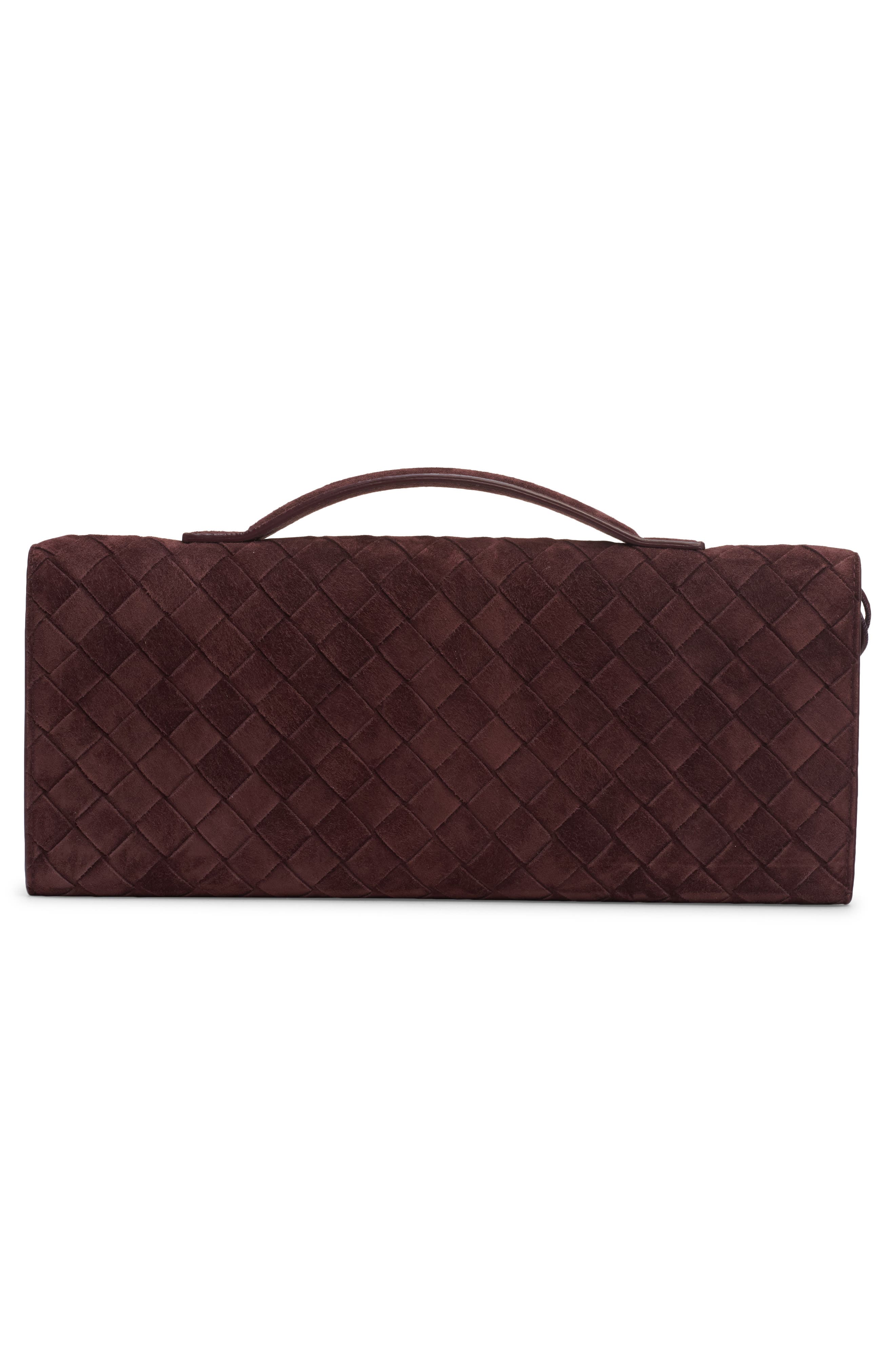 Long Andiamo Intrecciato Suede Clutch, Alternate, color, 6147 DEEP MAHOGANY