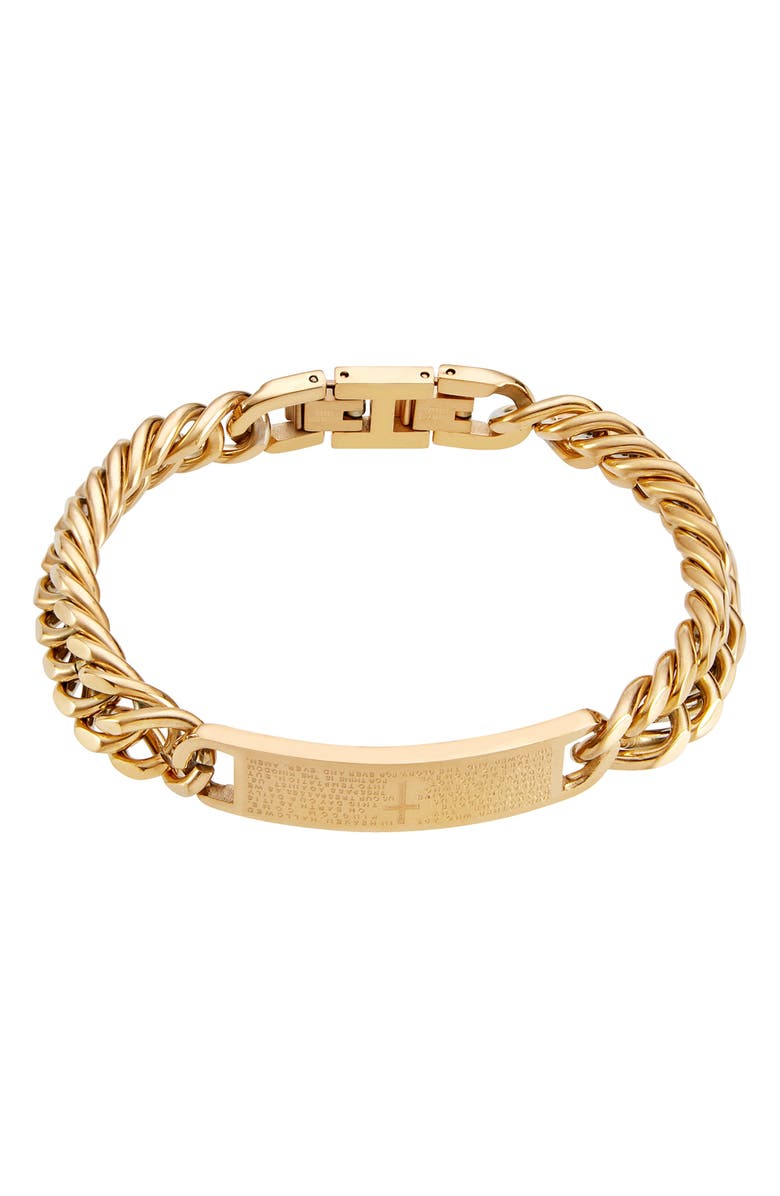 AMERICAN EXCHANGE Men's The Lord's Prayer Engraved Cross Necklace & ID Bracelet Set, Alternate, color, Gold/ Gold