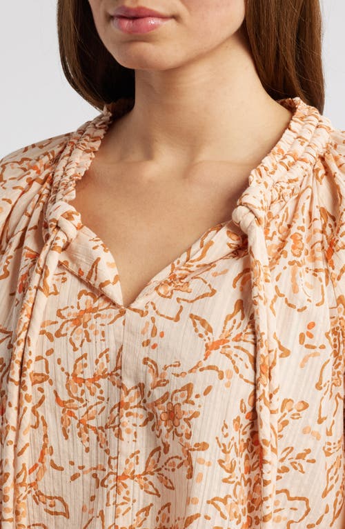 Wit & Wisdom Floral Cotton Peasant Top In Peach Pie/clementine Multi