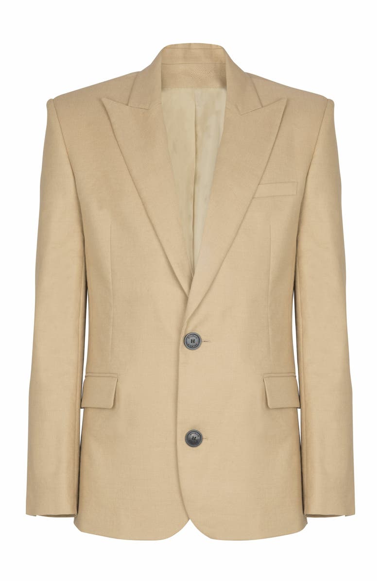 Balmain Canvas 2-Button Jacket, Alternate, color, Beige