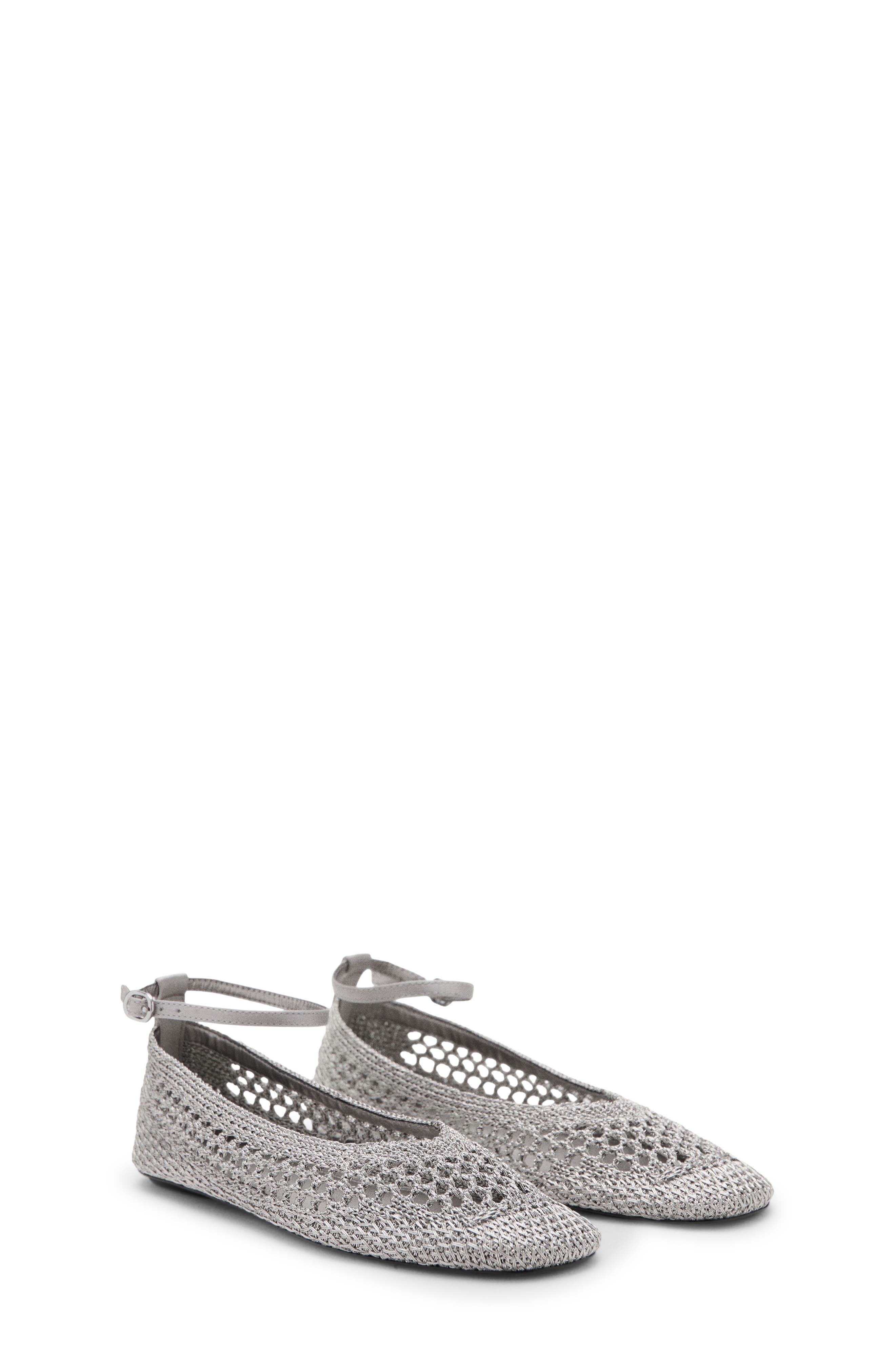Crochet Ankle Strap Ballet Flat, Main, color, SILVER