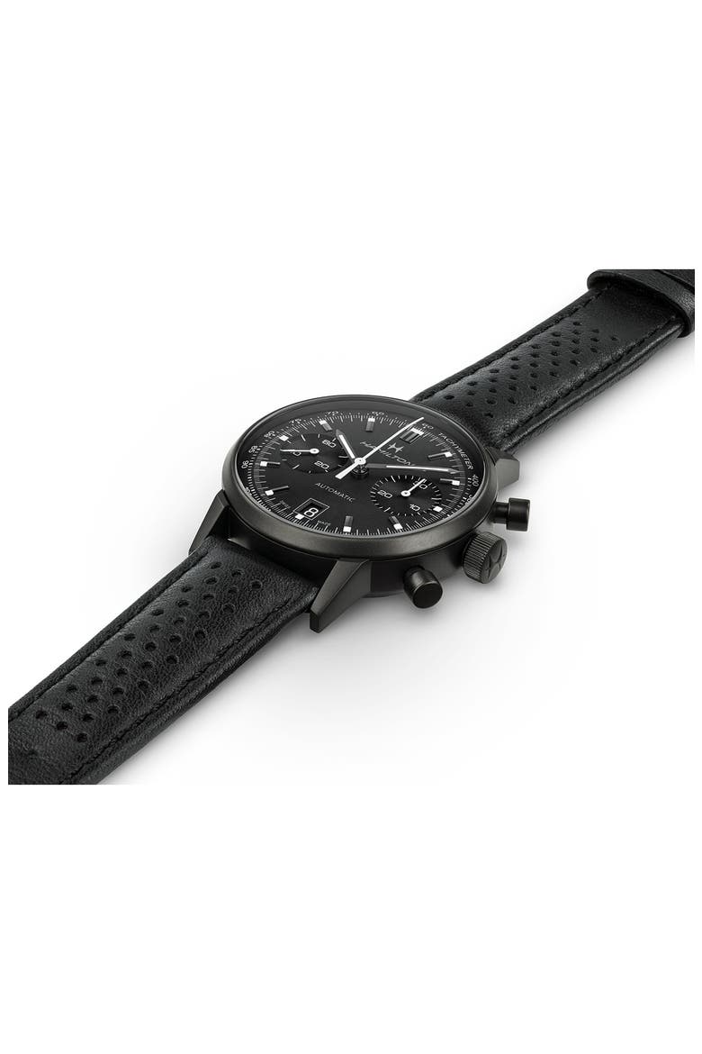 American Classic Intramatic Leather Strap Watch, 40mm, Alternate, color, BLACK
