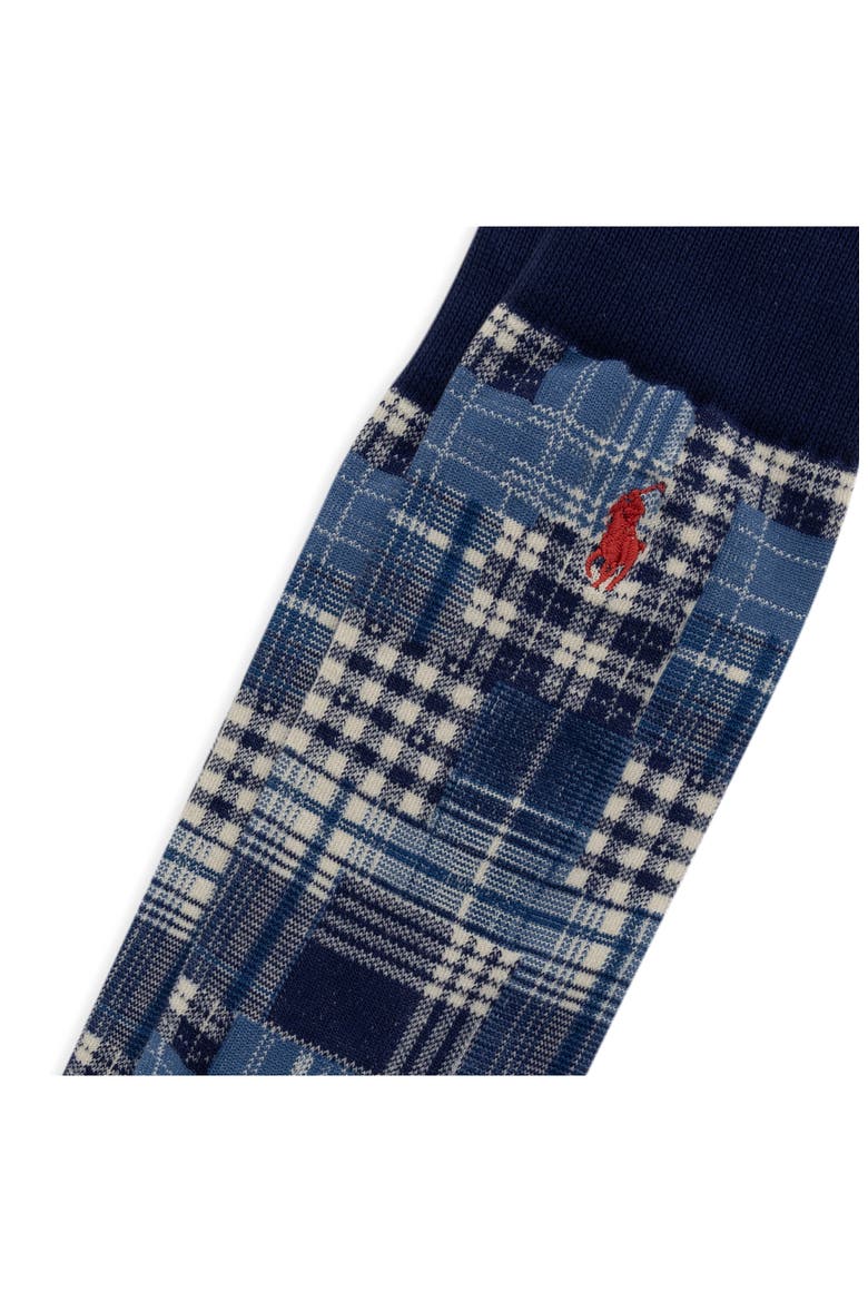 Shirting Pattern Crew Socks, Alternate, color, NAVY