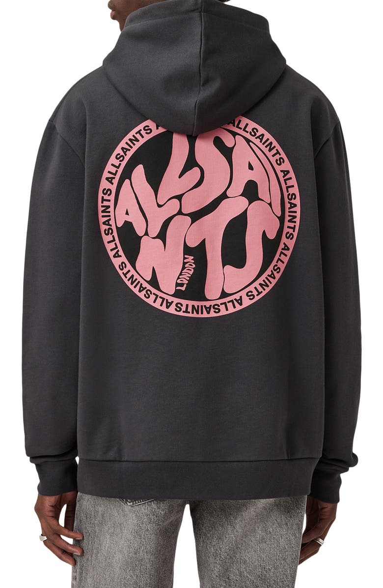 AllSaints Distortion OTH Hooded Pullover, Alternate, color, Washed Black/ Pink