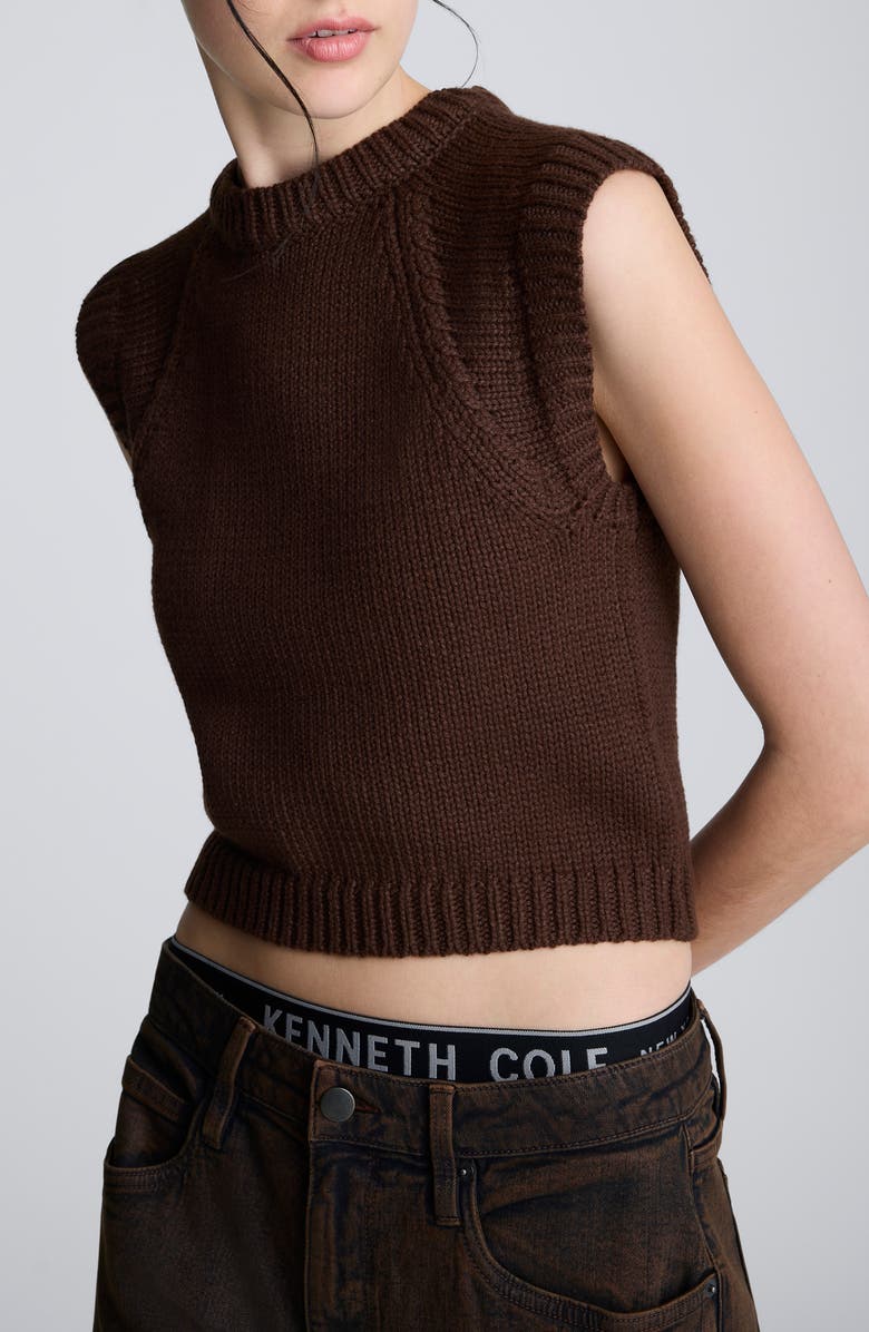 Kenneth Cole Crop Sleeveless Sweater Vest, Alternate, color, French Roast