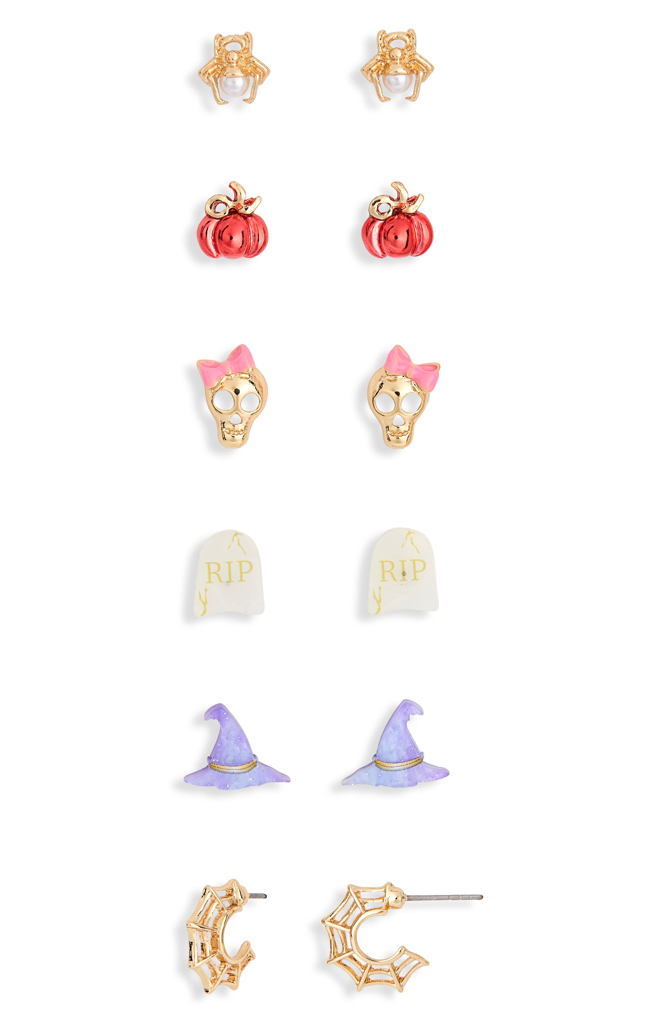 Leith Set Of 6 Halloween Stud And Hoop Earrings In Pink Multi- Gold