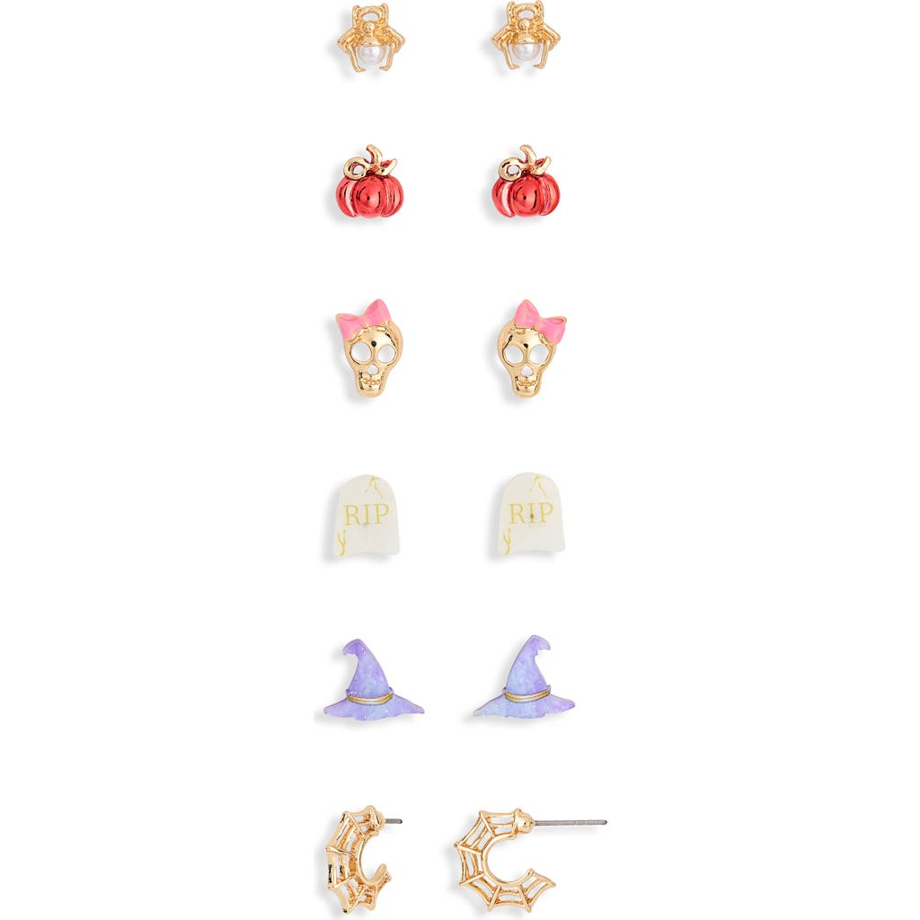 Leith Set Of 6 Halloween Stud And Hoop Earrings In Pink Multi- Gold