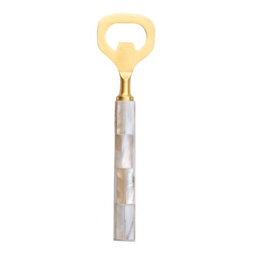 Storied Home Stainless Steel And Mango Wood Bottle Opener With Mother Of Pearl Inlaid Handle, Gold F In Multi
